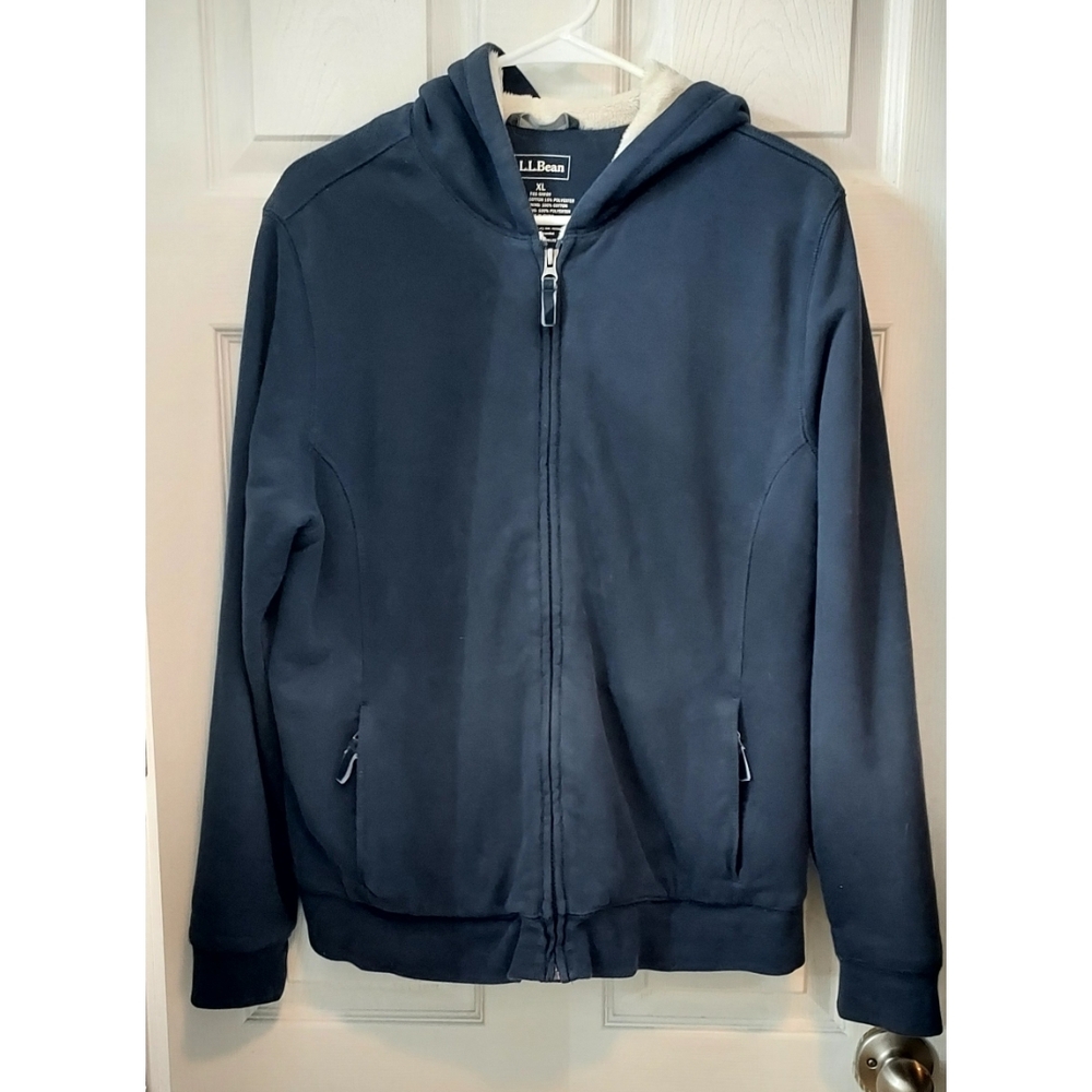 L.L. Bean XL fleece lined navy blue full zip hoodie